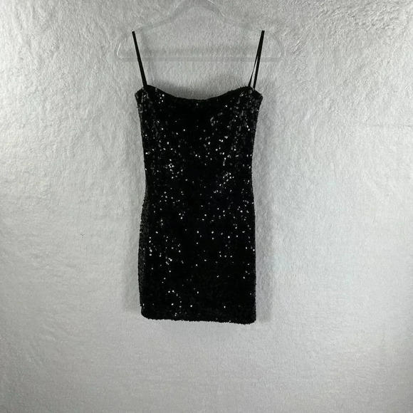 Body Central Womens M Black Mini Bodycon Stretch Sequined Party Dress Coquette - Picture 10 of 16